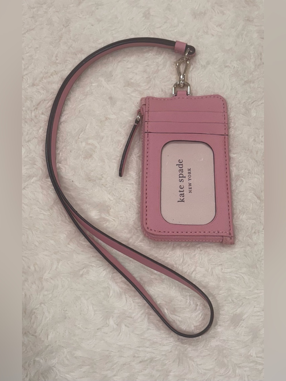 KATE SPADE Pink Leather ID Card Holder with Lanyard